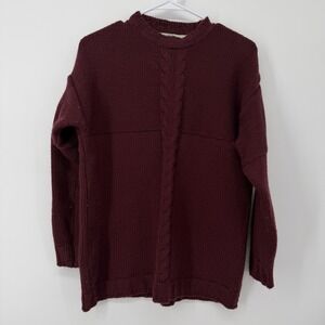 Arancrafts Pullover Sweater Maroon 100% Merino Wool Cable Knit Ireland Small